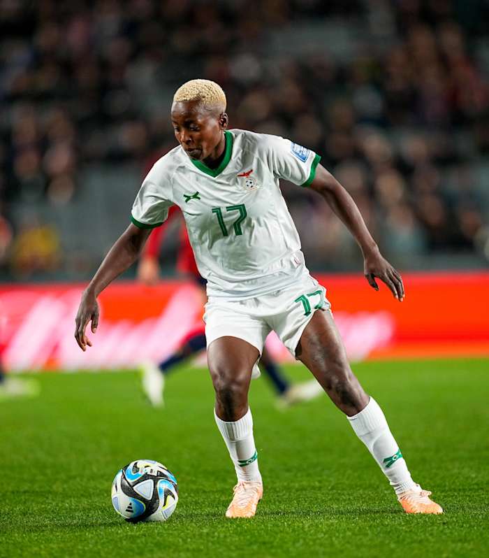 Racheal Kundananji pictured in action for Zambia at the 2023 FIFA Women's World Cup